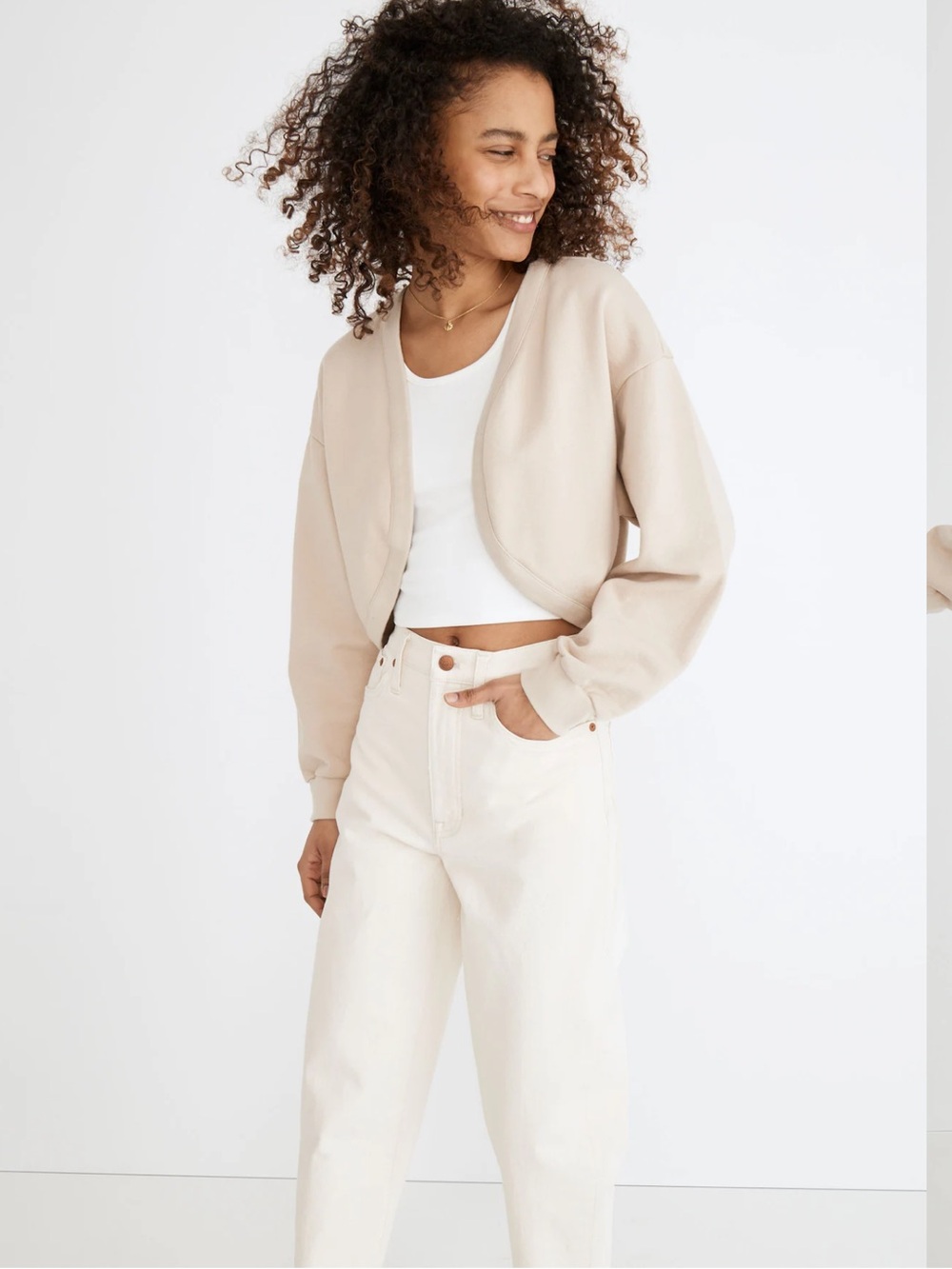 Madewell NWT Cotton Open Front Cropped Bolero Cardigan Sweatshirt Size S Taupe